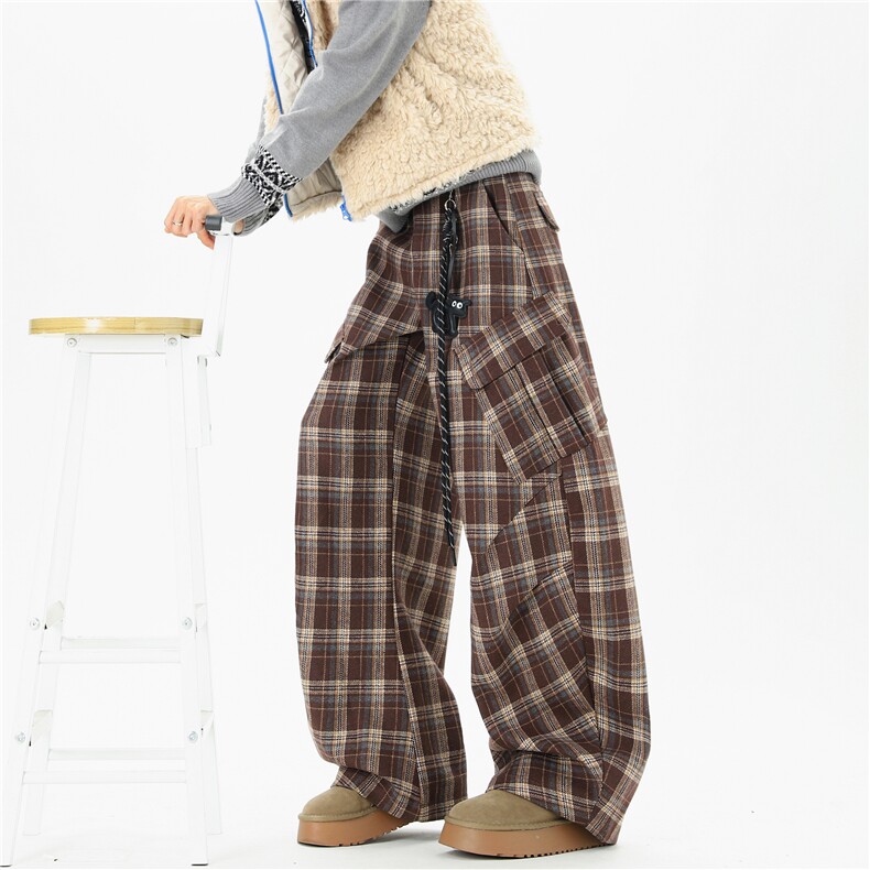 【现货】XZ612-W28-特P56美式复古格子裤慵懒弯刀工装裤阔腿裤，男装工装外套，星座612