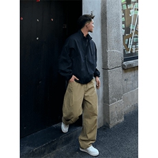 抖音得物纯色简约休闲裤男日系复古宽松束脚口袋装饰工装裤AK10，男装工装外套，电商A443