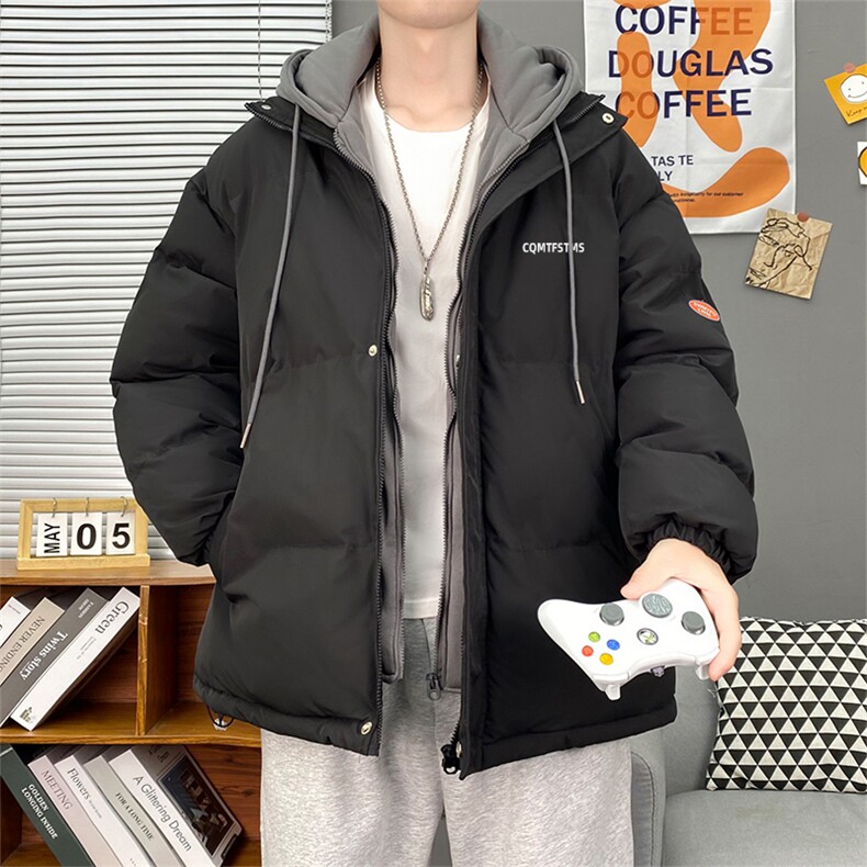 大货到仓！2022港风情侣棉衣男女假两件连帽棉服WT08图片