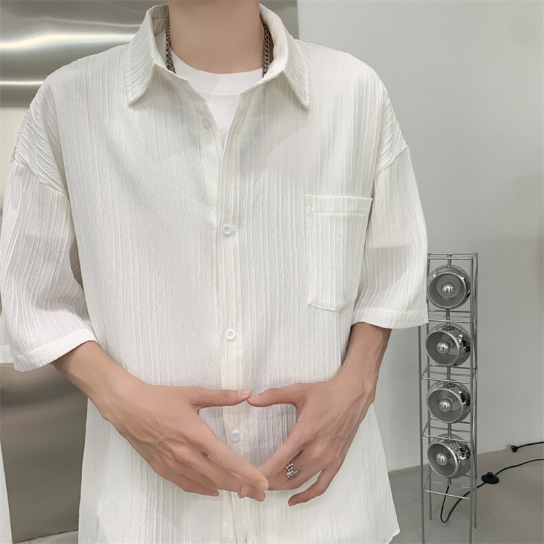 夏季新款冰丝薄款短袖衬衫男士情侣宽松纯色休闲潮牌衬衣外套,男装衬衫,星座410-6（原星座1304-1）
