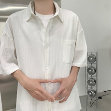 夏季新款冰丝薄款短袖衬衫男士情侣宽松纯色休闲潮牌衬衣外套，男装衬衫，星座410-6（原星座1304-1）