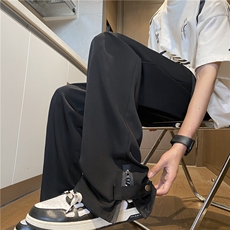 美式高街休闲裤男春季潮牌宽松阔腿裤设计感裤脚拉链开叉抽绳西裤，男装休闲裤，电商B315
