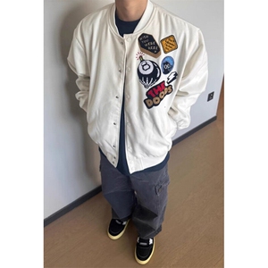 美式趣味字母刺绣夹克外套男女宽松休闲嘻哈棉衣 J3996图片