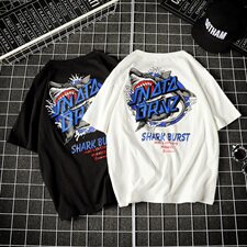 2021春夏新款日系网格潮流韩版宽松鲨鱼印花休闲男装T恤T88-P35，男装T恤，电商A009A（原A058A）