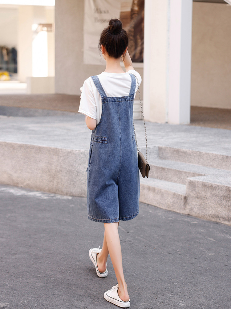 时尚宽松牛仔背带裤女夏季新款显瘦百搭休闲短裤连体裤学生装,女装连体裤,秋水欣儿