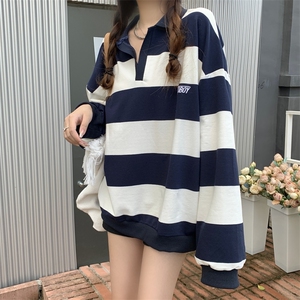 260g斜纹复古条纹刺绣字母polo领卫衣E658-P45图片