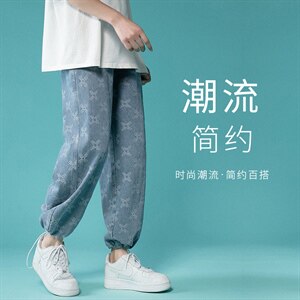 港风牛仔裤男中性风提花牛仔裤宽松直筒九分DS-C407-N205-P45图片