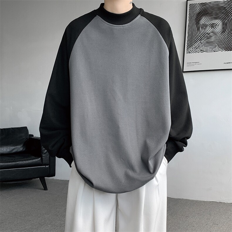 8XL-M280g重磅插肩半高领长袖t恤男打底德绒卫衣DR001特P27加绒37,男装T恤,电商B312