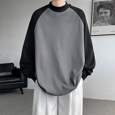 8XL-M280g重磅插肩半高领长袖t恤男打底德绒卫衣DR001特P27加绒37，男装T恤，电商B312