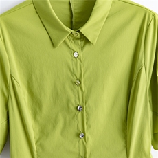 夏新新款短袖纯色收腰显瘦衬衫女，女装衬衫，水衣源