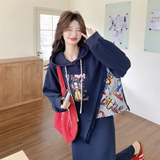 26春新款现-藏青撞色拼接流苏半身裙两件套2613-P180K288，女装套装/套裙，2B190