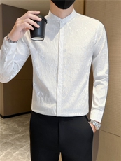 咖社会小伙店主风提花立领长袖衬衫301A-1/CS503/P55，男装衬衫，星座301A-1