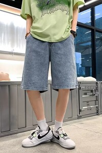 夏季薄款破洞牛仔短裤男宽松外穿中裤ins直筒阔腿五分裤31066-p42图片