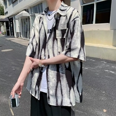 扎染印花短袖衬衫男女潮牌夏季美式复古衬衣痞帅休闲外套S67-P35，男装衬衫，星座1008