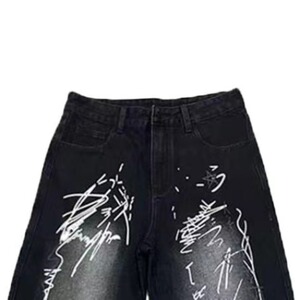 高街cleanfit油漆涂鸦微喇裤设计感潮牌水洗直筒牛仔裤 N2921-P48图片