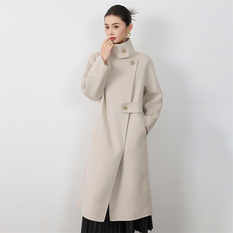 双面毛呢外套女士春秋冬季2025年新款休闲小个子中长呢子大衣，女装双面呢大衣，贝源羊绒