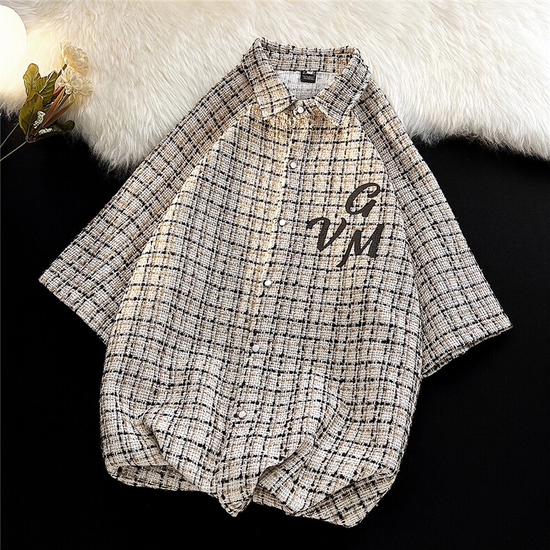 白底小香风短袖衬衣男大码情侣潮短袖衬衫男DCS9019P45控68，男装T恤，星座227-7