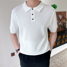 夏季薄款宽松男翻领针织短袖POLO衫纯色网眼透气E75032-P52，男装针织衫/毛衣，星座1012-1