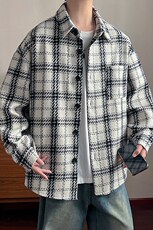 新款小香风格子衬衫外套男宽松潮流港风休闲夹克上衣潮CS202-P65，男装夹克，星座505-3
