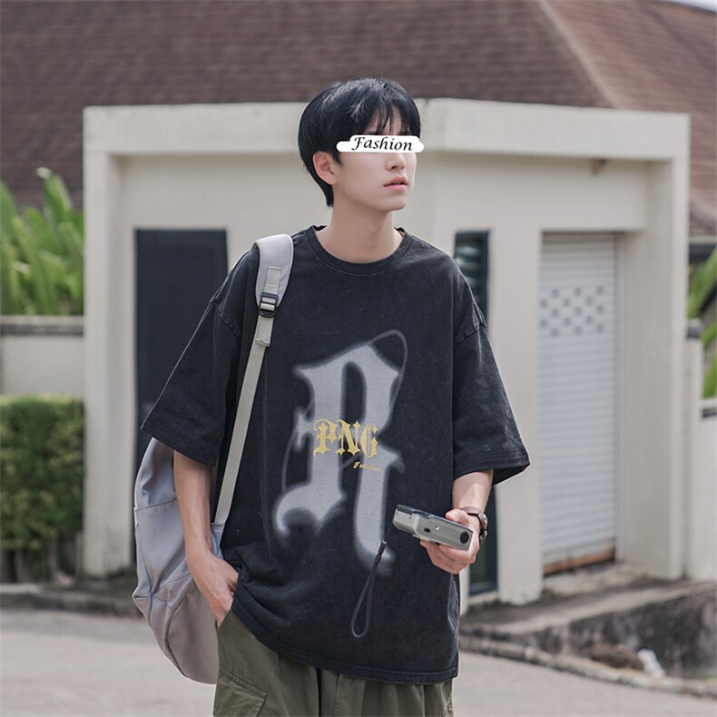 纯棉短袖T恤男款潮流字母休闲百搭短袖B225-T9220-P45-X59-现货图片