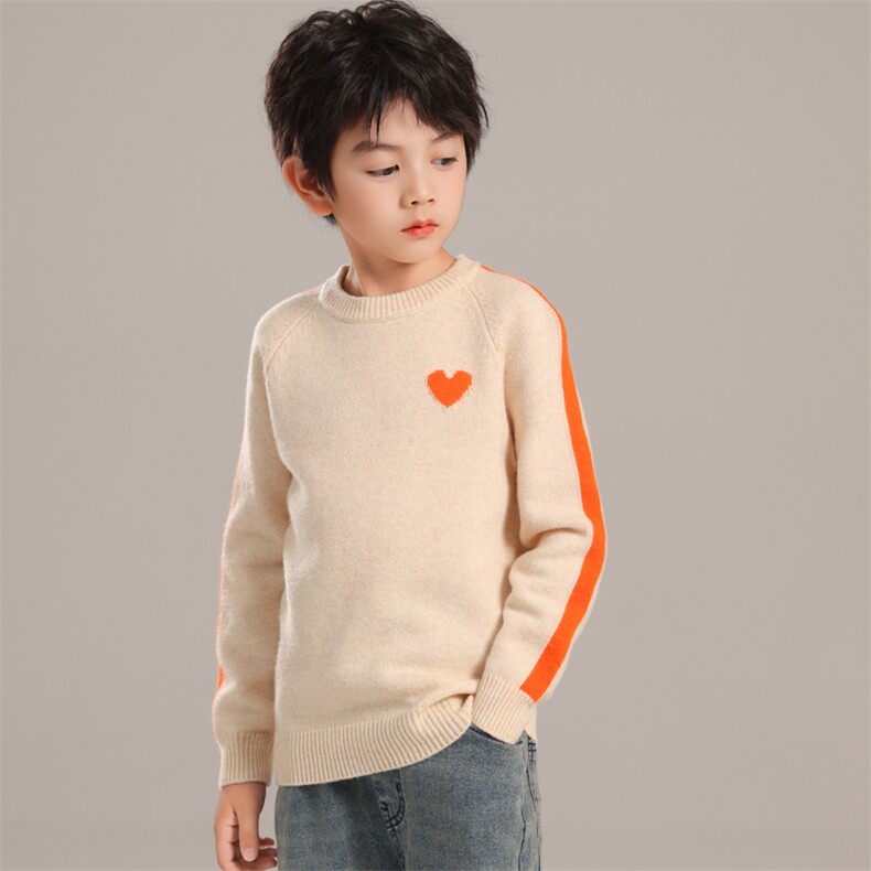 儿童七针厚插肩竖条拼色袖羊毛衫羊毛，童装儿童羊毛衫，乐贝童装