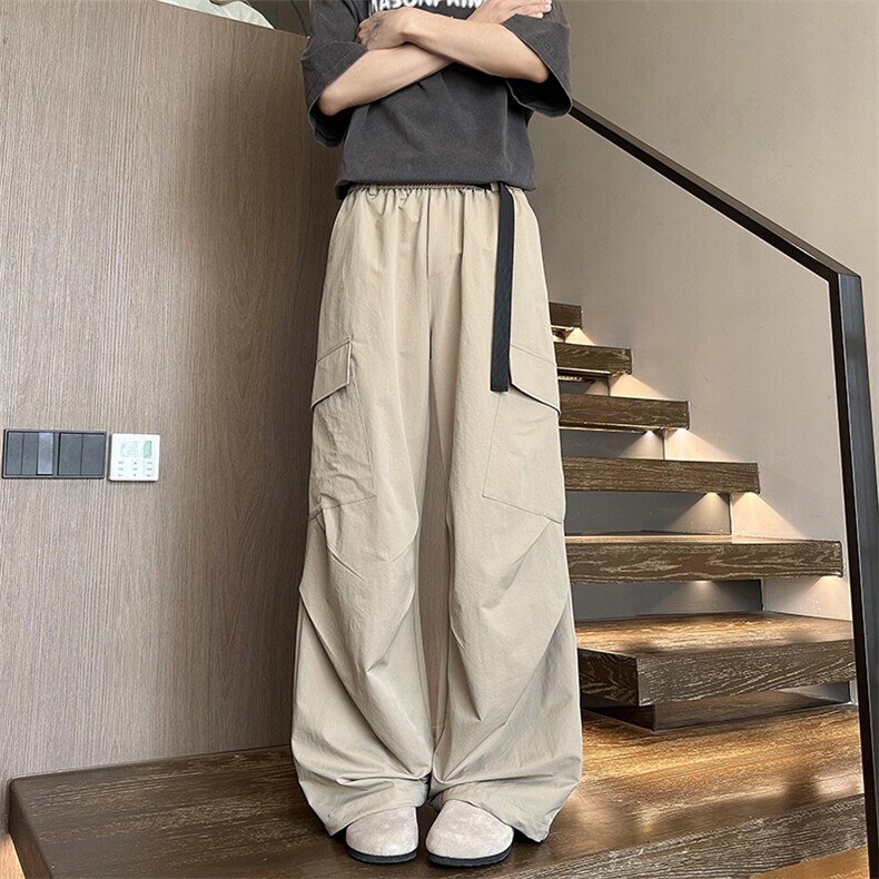 美式复古运动卫裤男春秋季潮牌设计感宽松拖地阔腿多口袋工装裤子,男装休闲裤,电商A022