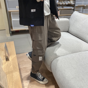 2024春季纯棉港风男美式宽松直筒束脚休闲裤工装裤K171P45图片