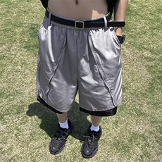 美式机能短裤男夏季设计感假两件拉链宽松休闲五分裤子D2286-p40，男装休闲裤，星座1008