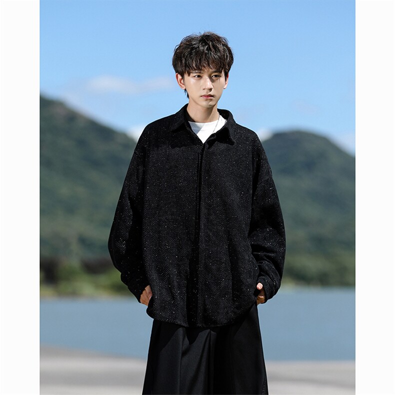 8XL-M人字纹小香风衬衫男生春秋衬衣宽松慵懒垂感外套CS29008P45,男装衬衫,电商B312