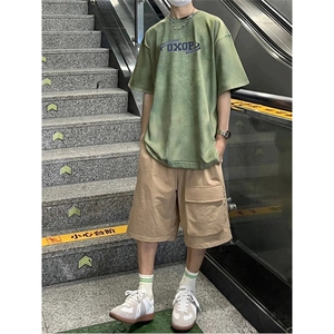 抖音得物供货 240克重磅现货宽松美式纯棉水洗做旧印花T恤ATSX01图片