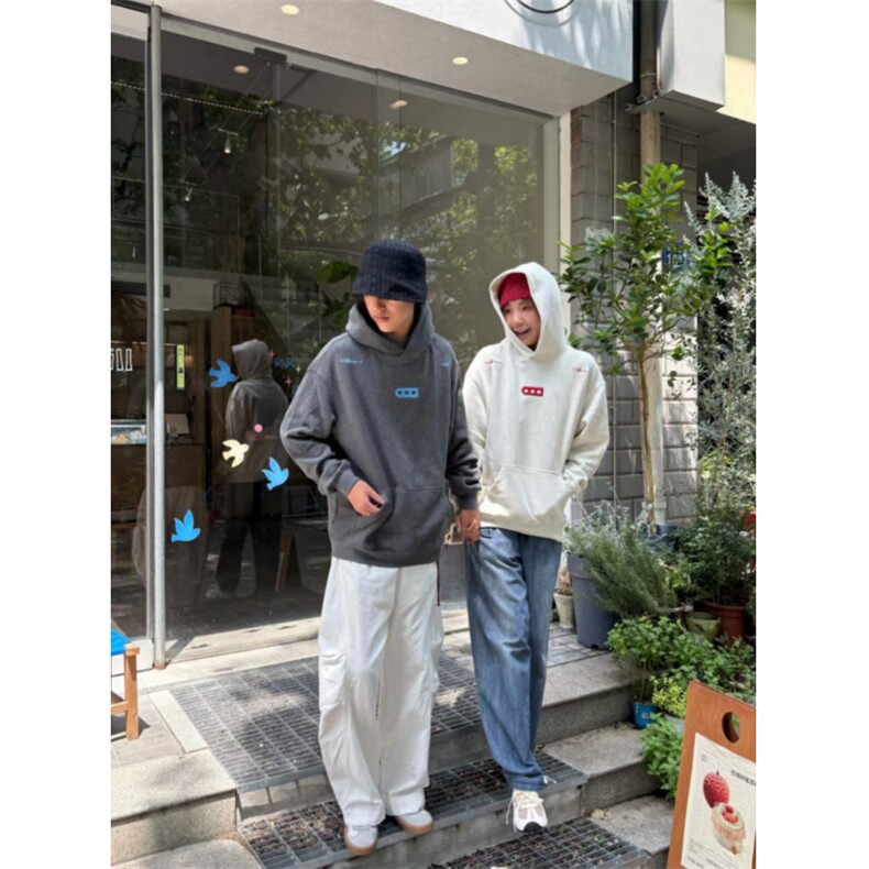5351-P50原版刺绣袖窿口袋压线后包领情侣风连帽卫衣,女装卫衣/绒衫,星座617A-2