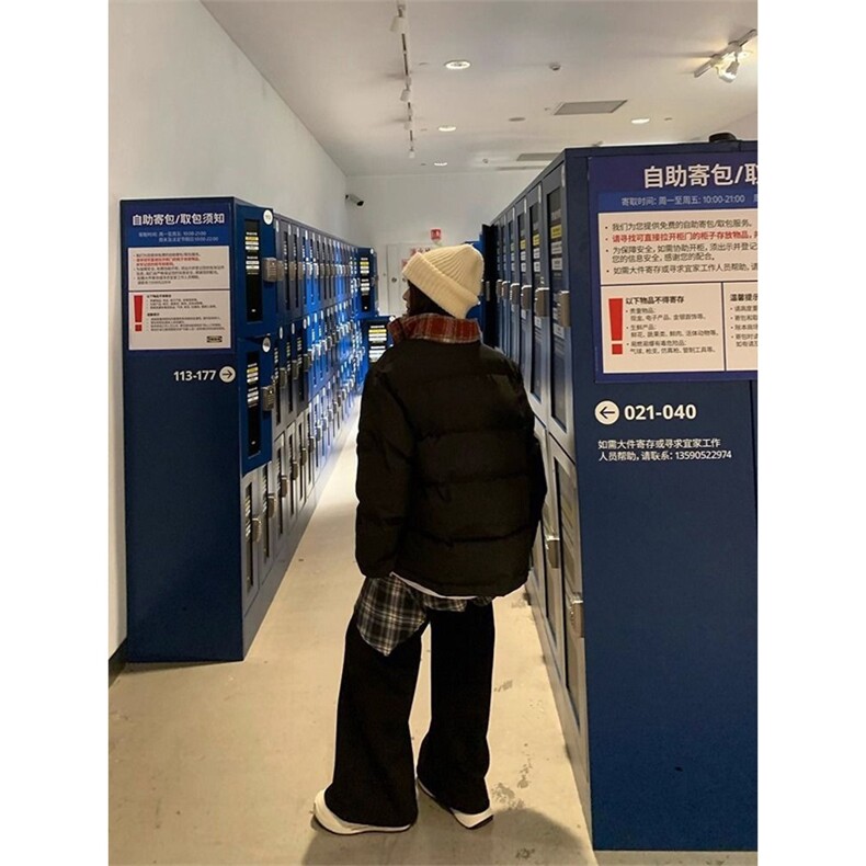 网图有货美式复古休闲格子拼接立领棉衣男女棉服外套A1022-P75,男装棉衣,星座1505