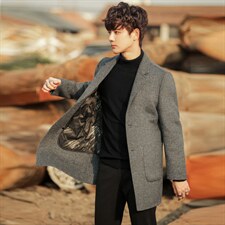 冬季毛呢大衣带内胆中长款英伦风青年韩版呢子双面呢外套1901P425，男装毛呢大衣，电商A355（原A415）