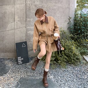 春装新款 巴恩风廓形收腰夹克+短裤休闲套装 2105 P180 K289图片