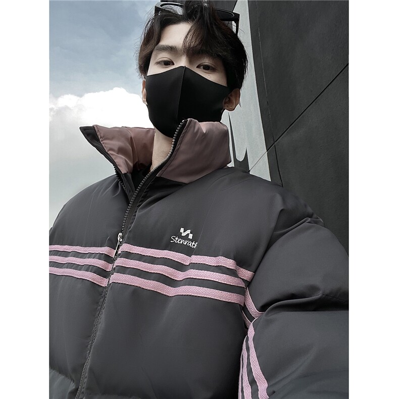 冬装新品美式条纹织带棉服刺绣logo棉衣休闲外套男G1100P118,男装棉衣,电商A339