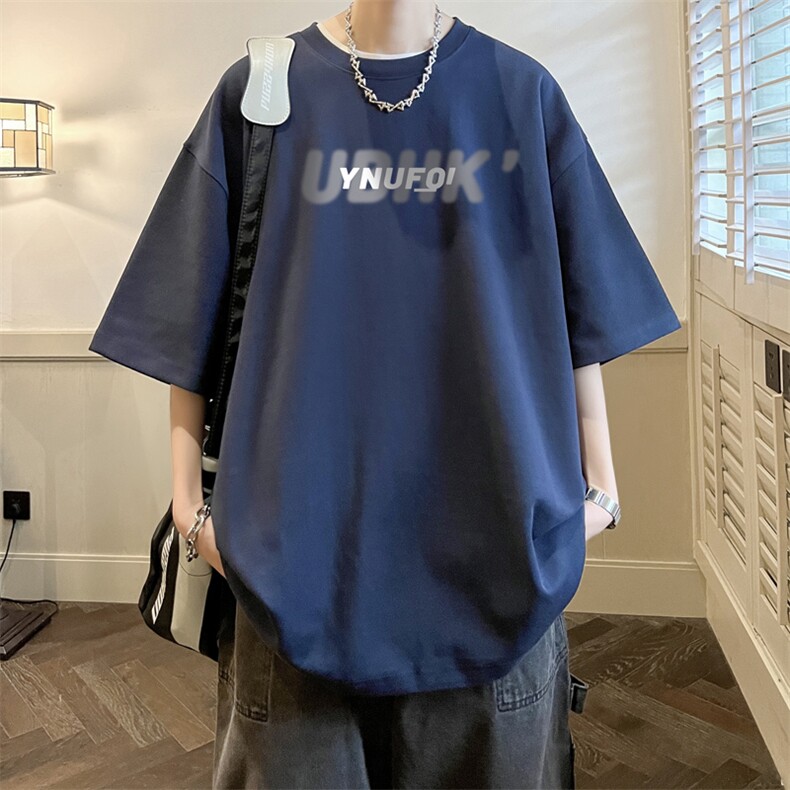 wassuphappy短袖t恤男夏季重磅纯棉圆领半袖oversize潮牌五分袖,男装T恤,电商B371
