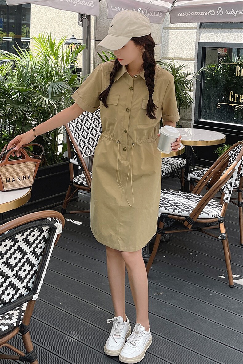 韩版卡其色工装连体裤女2025夏季新款设计感休闲宽松显瘦连衣短裤,女装连衣裙,姿衣轩