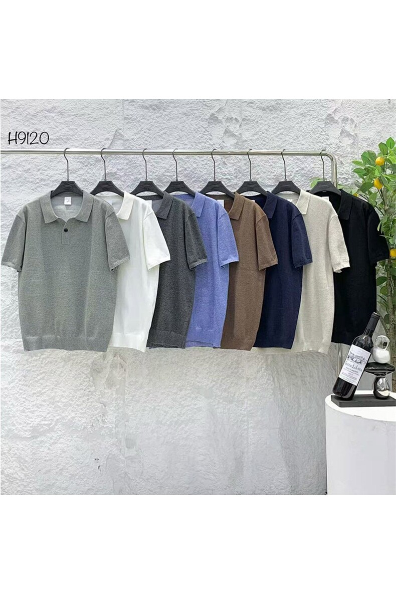 老钱风新款翻领冰丝针织短袖POLO衫高级感上衣H9120/P50特,男装T恤,电商A243
