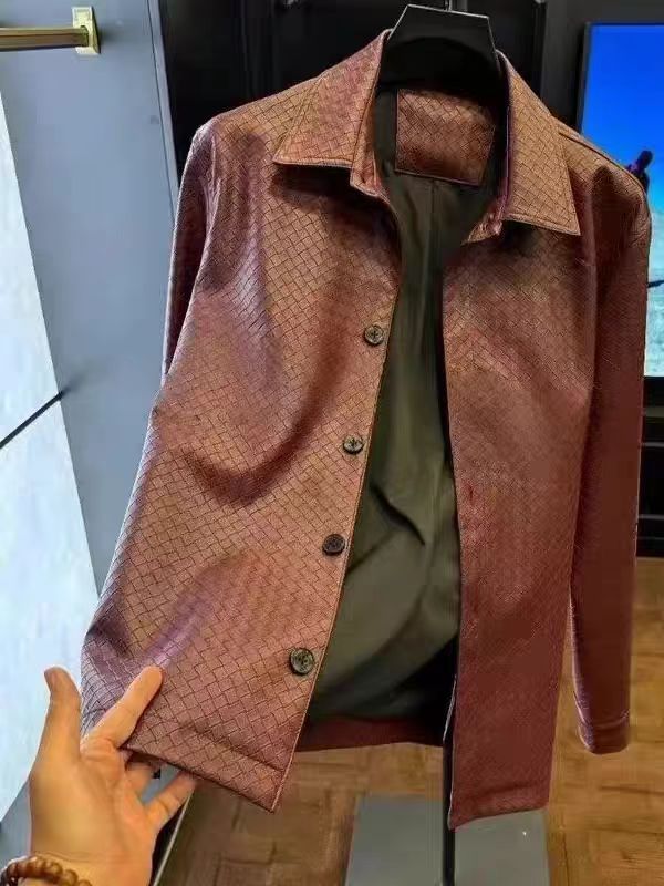 (网图)编织皮加绒格子PU皮夹克潮牌时尚工装痞帅313B-KL50-P125,男装夹克,星座313B