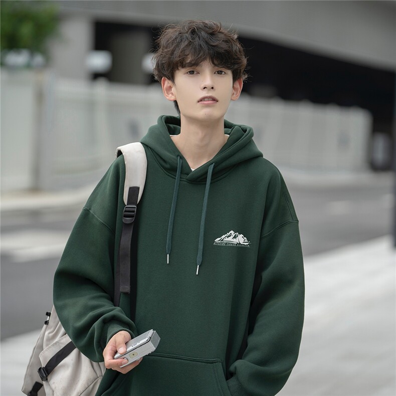 潮牌加厚连帽卫衣男简约休闲宽松ins加绒帽衫D328-WY23100-P65,男装卫衣,电商D328