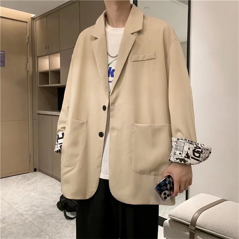 新款小西装外套男潮流ins港风宽松百搭高级感印花西服W1829-P58，男装西服，星座512-4