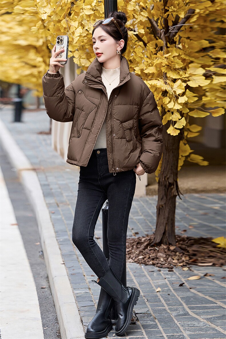 超好看短款白鸭绒羽绒服女2025冬新款小个子时尚宽松立领保暖外套,女装羽绒服,涵亦佰惠
