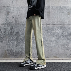 货足秋冬高街vibe修身长裤黄泥染拉链牛仔裤男K823-P55，男装牛仔裤，星座205