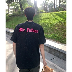抖音得物供货现货美式潮美式满天星亮片潮牌宽松印花T恤AMTX03，男装T恤，电商A443