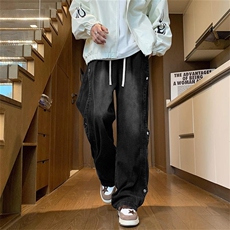 秋冬季美式高街牛仔裤男潮牌个性显高设计感休闲裤G6102/P46，男装休闲裤，电商D202-1