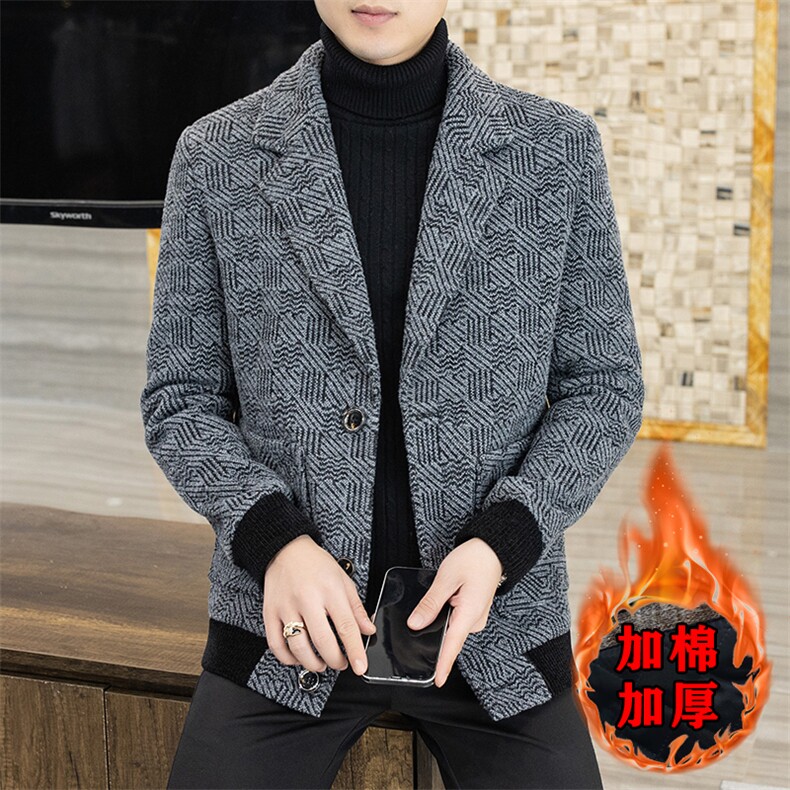 2024冬季新款男士短款西装领加棉加厚修身毛呢外套A39P155控238，男装毛呢大衣，电商B226
