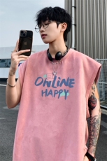 ！2024夏季新款男士麂皮绒无袖T恤潮流青少年背心TLBX18特P18，男装T恤，电商B220