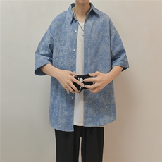 现货五分袖牛仔衬衫男宽松迷彩厚款衬衣KD582-P65，男装T恤，电商D312-1