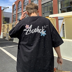 可48小时发货支持抖音得物来样二开美式满天星亮片短袖T恤MTX713，男装T恤，电商A486-1