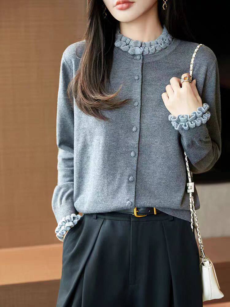 早秋时尚拼接针织开衫外套女2025新款春秋外搭洋气大码女装上衣图片